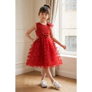 Red Tulle Overlay Easter Pagent Church Party Butterfly Dress Size 2T